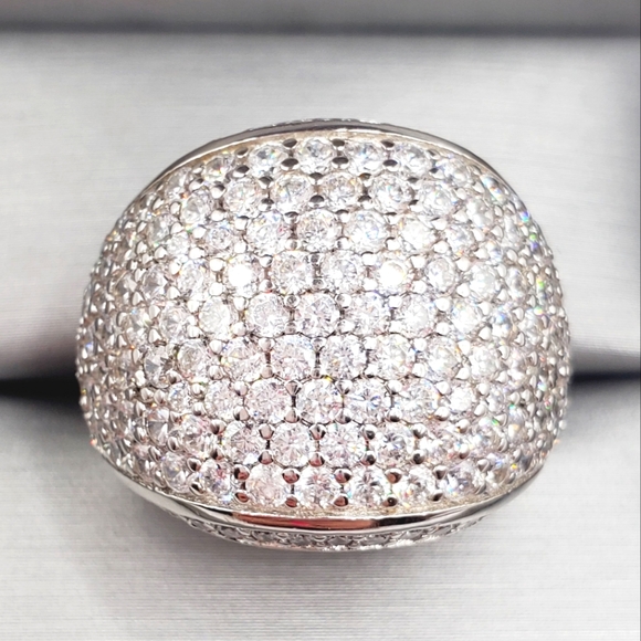 Jewelry - White Round Diamond Simulants 925 Sterling Silver Pave Statement Wide Band Ring